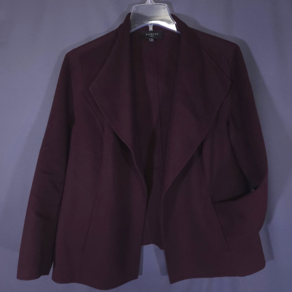 Talbots Open Front Wool Jacket Rich Burgandy Size 1X Minimalist
